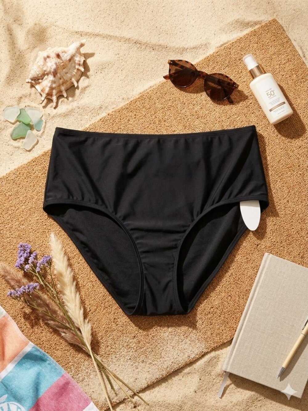 Sunsets Plus Size Black High-Waist Women’s Swim Bottom 3714